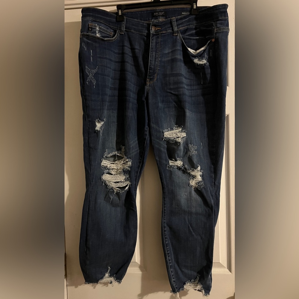 Judy Blue Women's Distressed Skinny Jeans - Dark Blue
